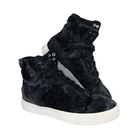Supra Muska Womens Pre-owned Skytop Green Camo Velvet Sneakers - sz. 6 WOW!! - Picture 1 of 6